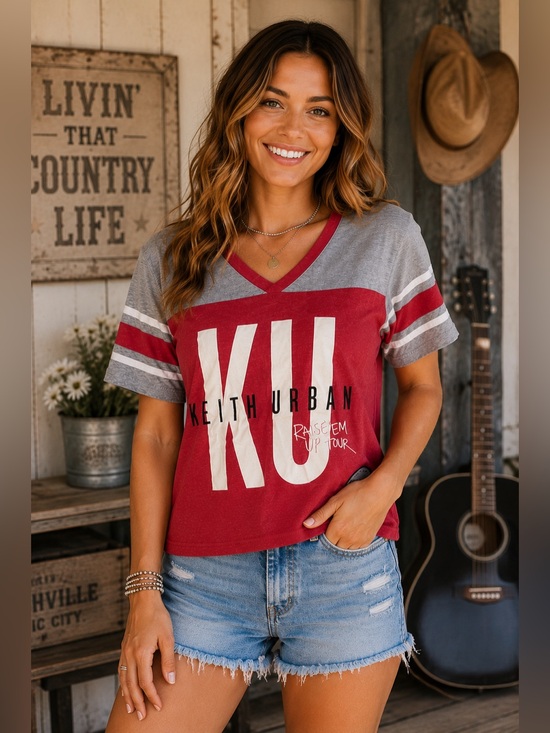 Unbranded Tops - KEITH URBAN Official 2014 Raise ’Em Up Tour Concert Tee V-Neck Jersey Shirt Sz L